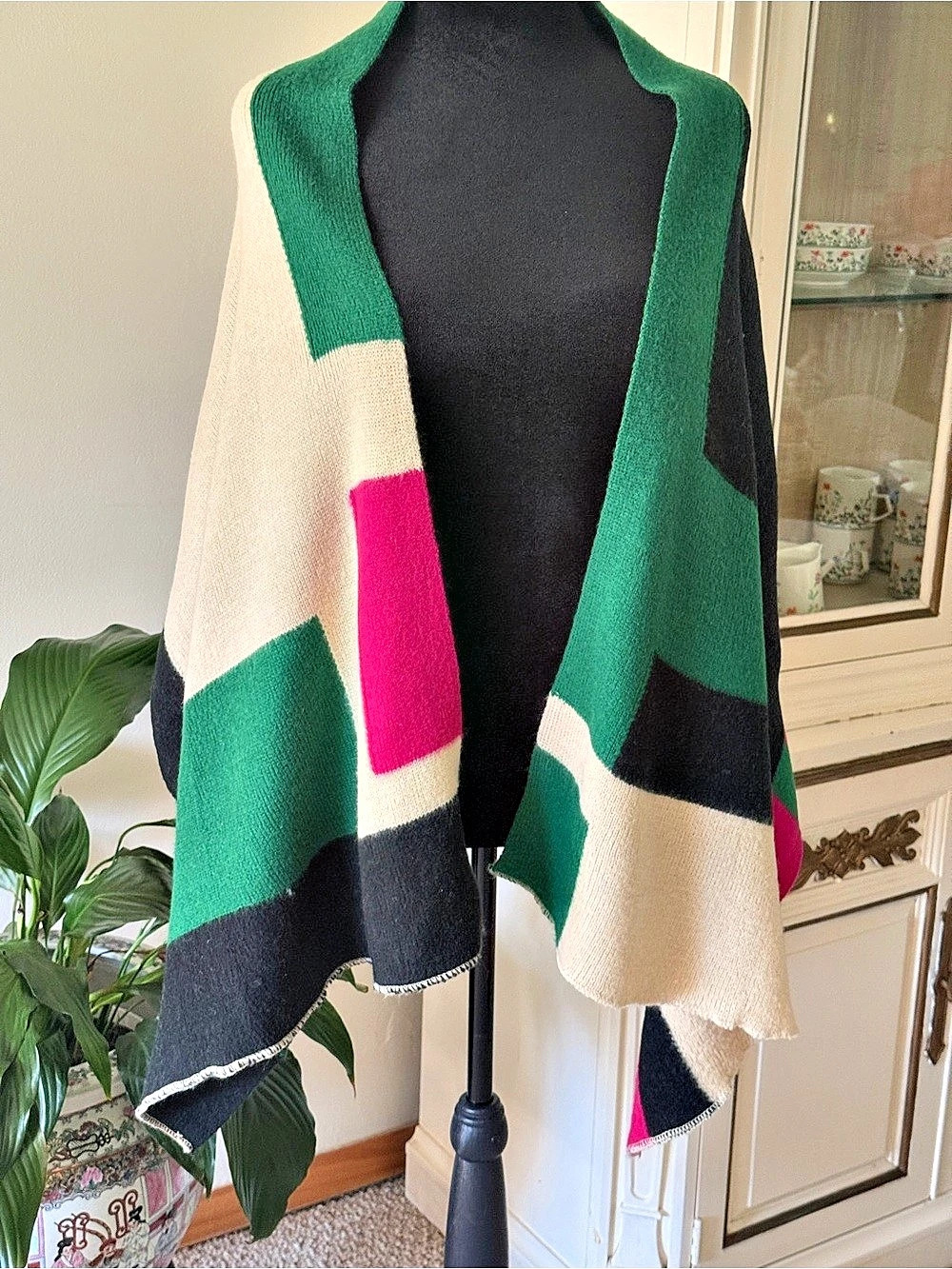 BP. Color Block Knit Poncho in Green & Black Like New